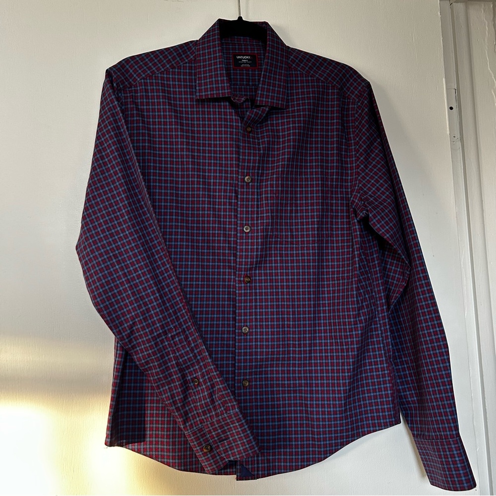 UNTUCKit Men's Plaid Shirt - Red and Blue